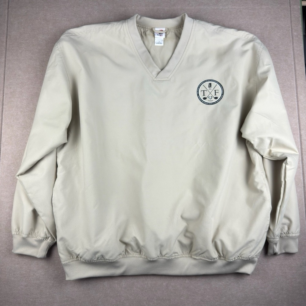 Vintage Badger Sport‎ Golf Sweater Men L Beige Pullover V-Neck Classic Windshirt